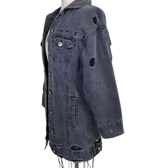 Highway Jeans M 3/4 sleeves,distressed long denim jacket 
Heavy metal vibe - Picture 3 of 7